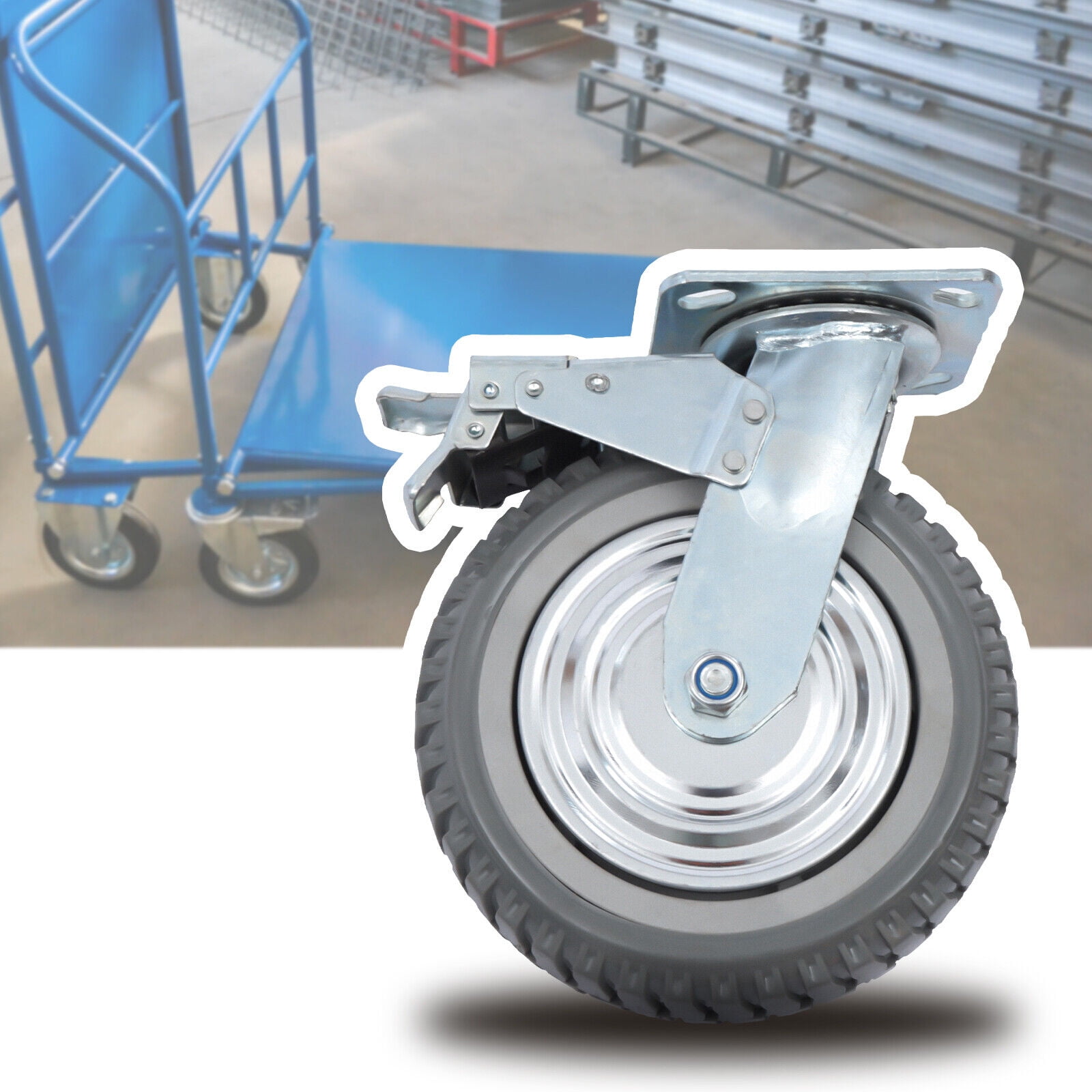 Miumaeov 4PCs 8 inch Dustproof Handling Wheels Fixed+Brake Heavy Duty Solid Caster Wheels