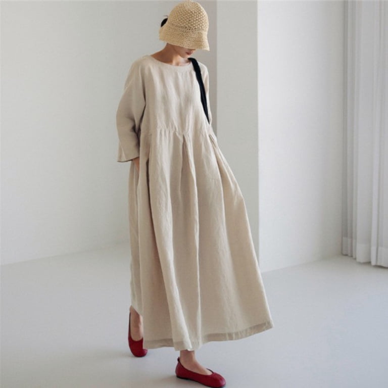 korean linen dress Cotton Linen Women Summer Dress