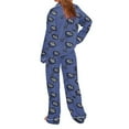 thumbnail image 4 of BRGZLK Women Casual Fashion Turn Down Collar Print Long Sleeve Nightwear Set Casual Soft Cozy Top Pants Pajamas Set Blue M, 4 of 5