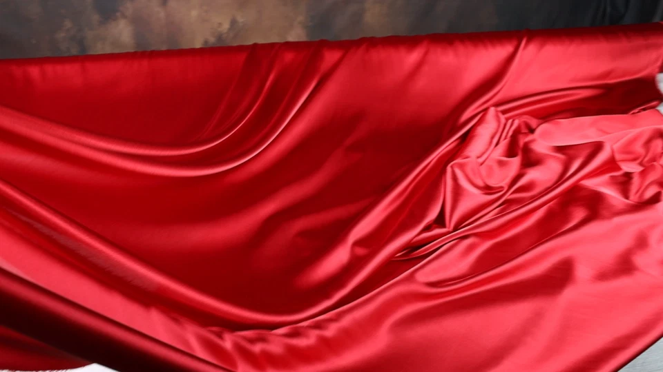 BUTTERFLY- Red Satin Charmeuse Fabric By The Yard 392