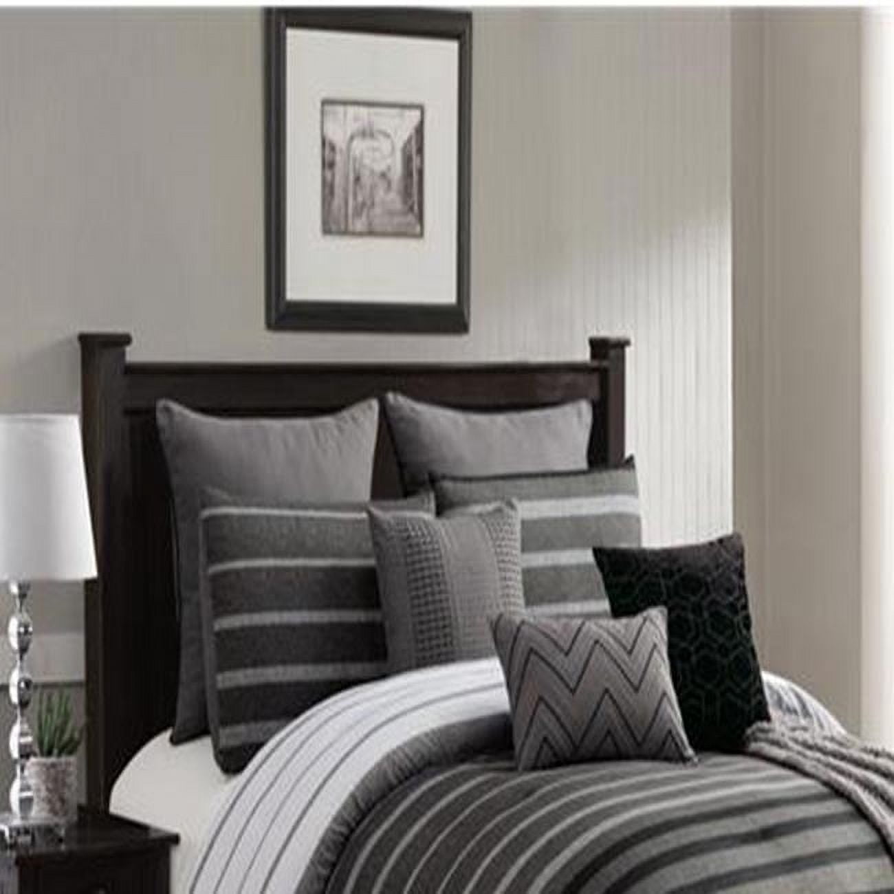 Riverbrook Home 10 PC Comforter Set, Queen, Black/Grey, Barkley, Striped, Polyfil Filling, Adult