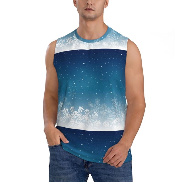 Bingfone Christmas Snowflakes Pattern Men's Tank Tops Workout Sleeveless Tee Shirts Running Beach Tanks for Men-Medium
