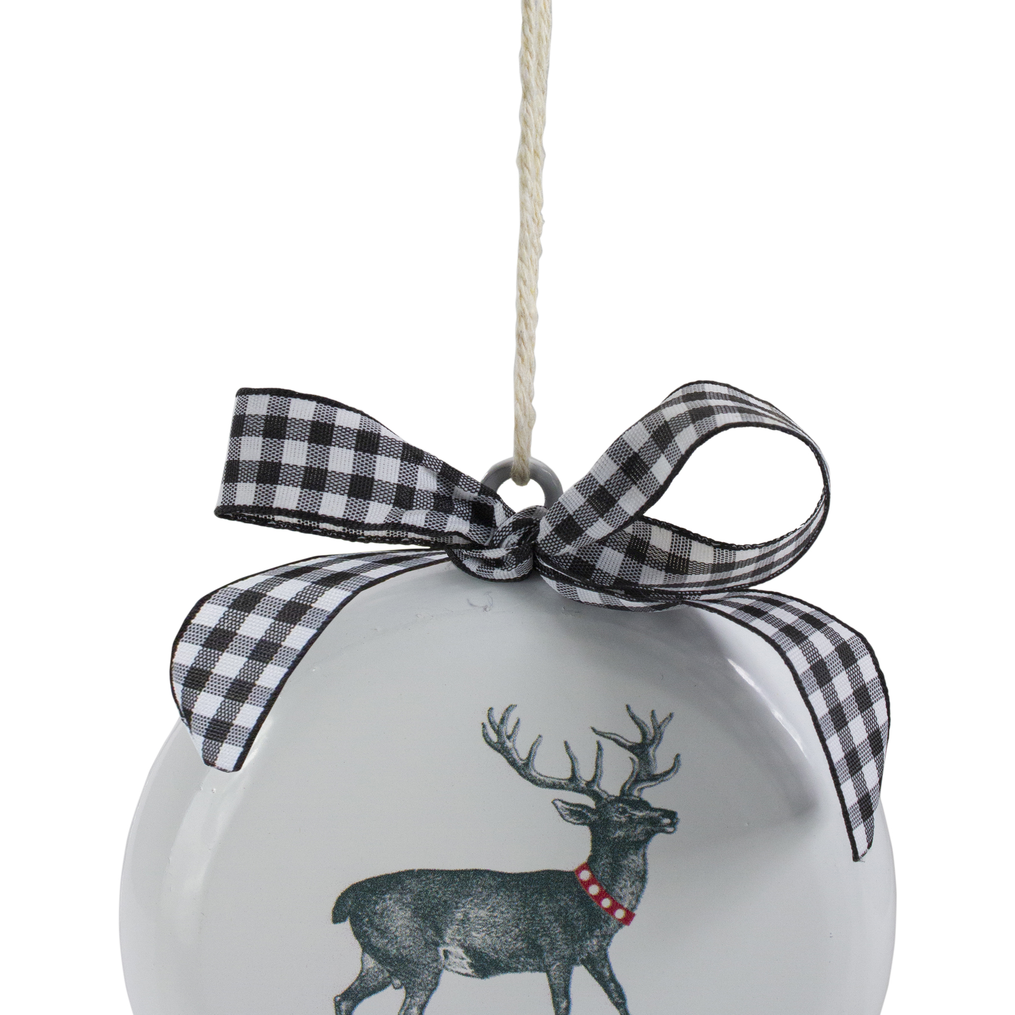 4.5" White and Black Reindeer "Merry Christmas" Disc Ornament
