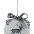 thumbnail image 3 of Northlight Reindeer "Merry Christmas" with a Plaid Bow Glass Disc Ornament - 4.5" - White and Black, 3 of 4