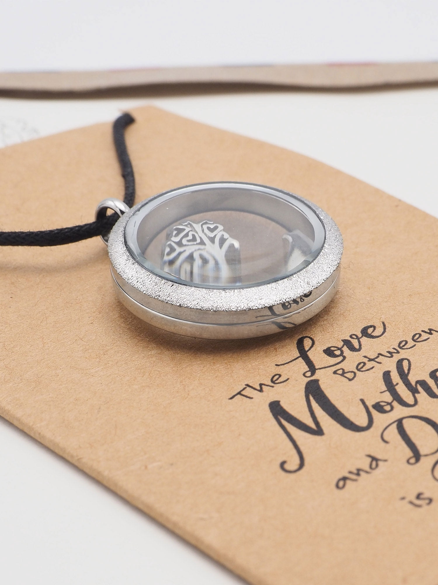 Locket Necklace with Mother Daughter Birds and Tree Charms and Greeting Card