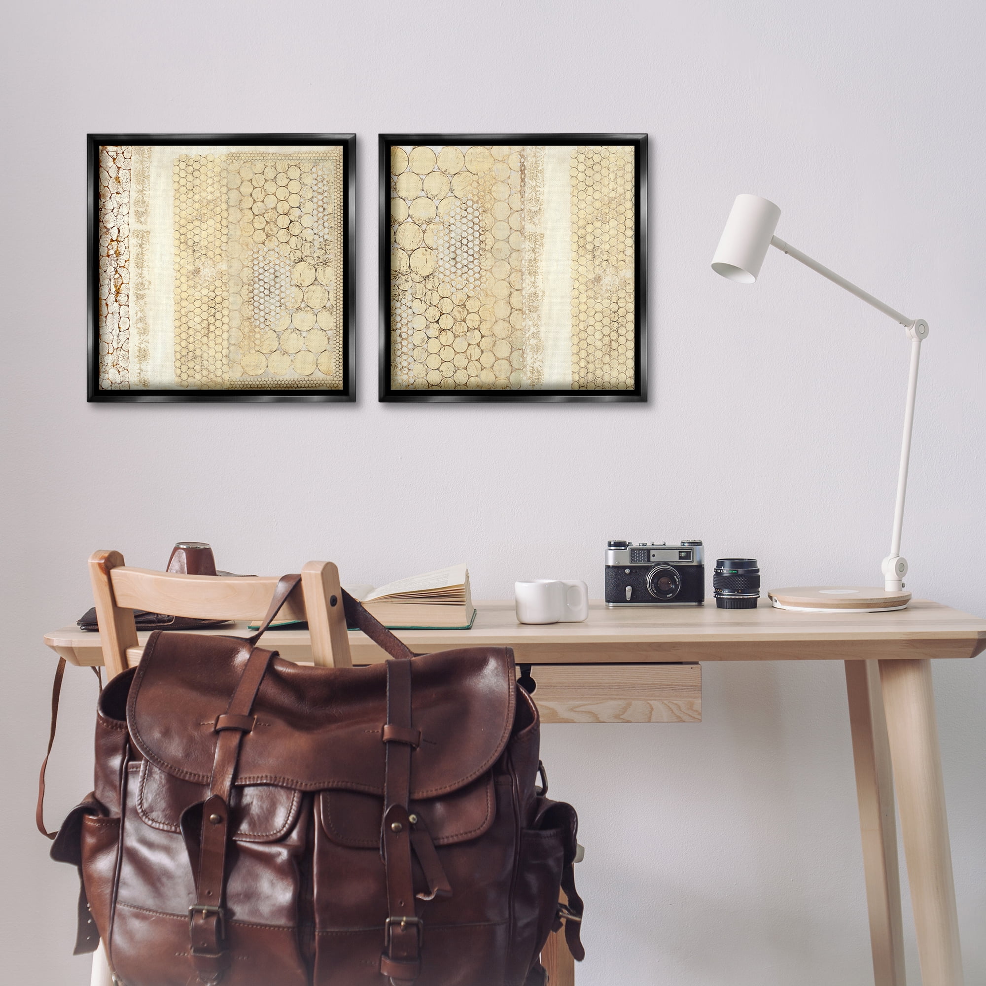 Stupell Industries Distressed Pale Yellow Circles Abstract Painting Black Floater Framed Canvas Art Print Wall Art, 18 x 18, Set of 2