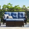 thumbnail image 2 of PARKWELL 3-Piece Patio Conversation Set,Cushioned Sofa with Ottomans,Outdoor Furniture Sets,Brown Wicker and Blue Cushion, 2 of 11