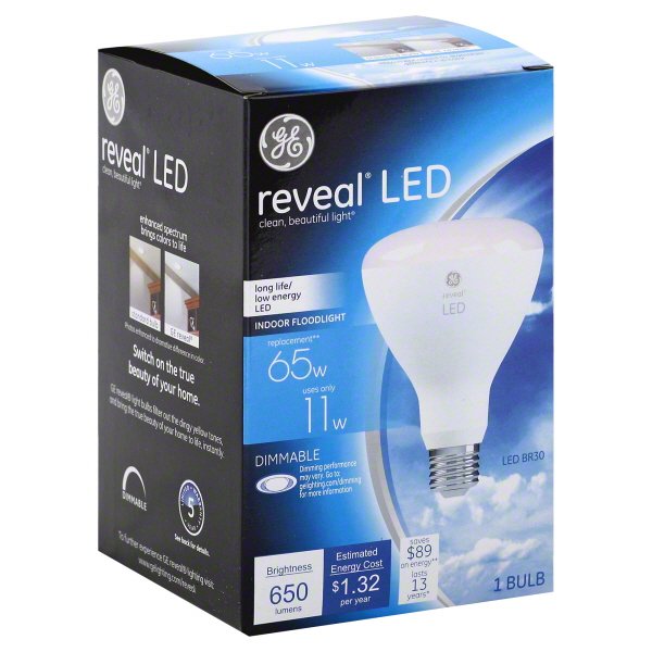 G E Lighting 45686 Reveal LED Light Bulb, Dimmable, 650 Lumens, 11Watt