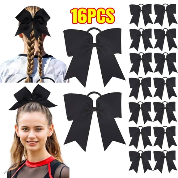 16PCS Cheer Hair Bows Large Cheerleading Big Hair Bows with Ponytail Holder Hand-made Grosgrain Ribbon Hair Accessories