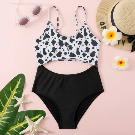 

Cathalem Girls One-piece Swimsuits Toddler Guard Swimwear Outfits Hollow Bikini Summer Kids Swimwear Girls Bow Print Ruffle Child Racing Swimsuit Black 11 Years