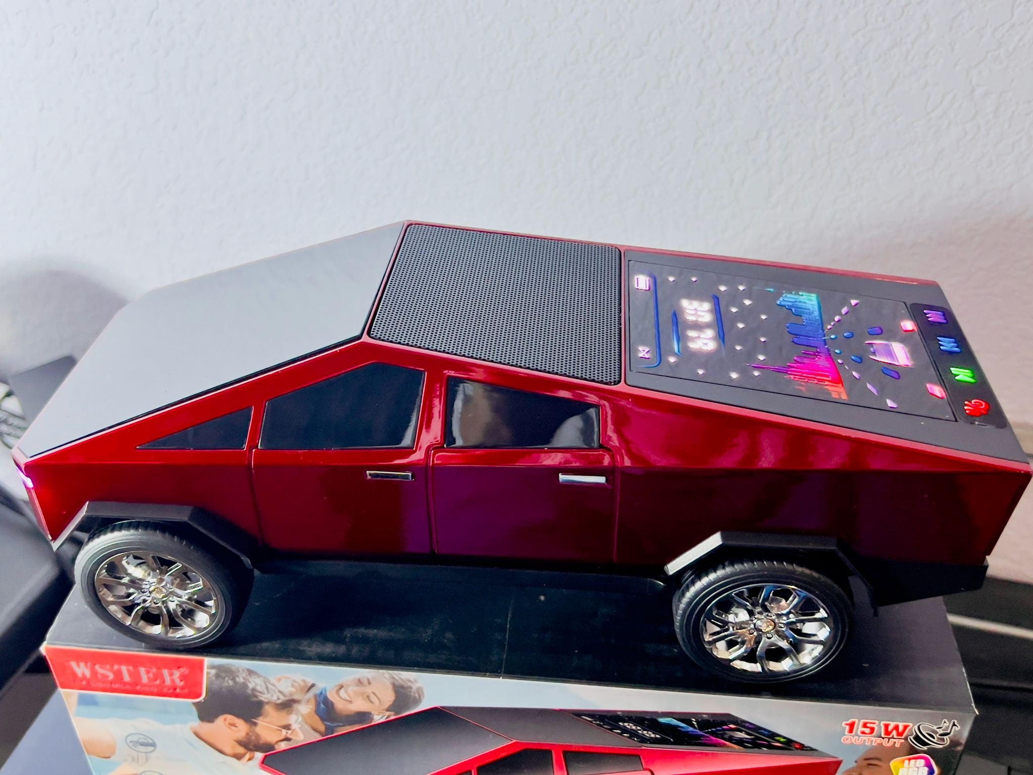 Cyber Truck Red Wireless Portable Speaker with Display Connects with All Phones and Audio Devices, FM Radio and USB Support