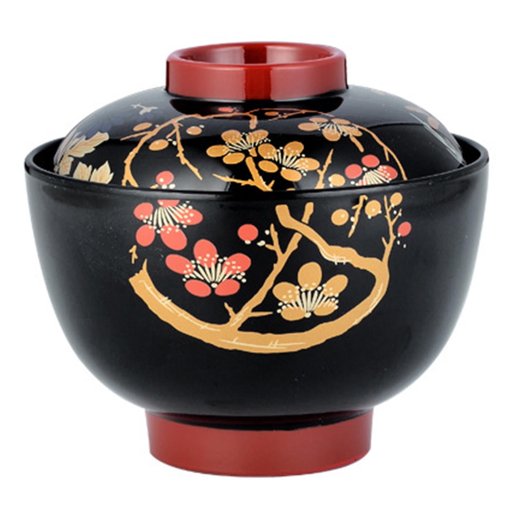 EXHUMKY Practical Japanese Black Miso Soup Bowl with Lid for Kitchen