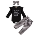 thumbnail image 1 of Kcodviy infant Baby Girls Boys Girls Clothes 2T-3T Ribbed Romper Tops+ Striped Ruffle Pants for Babies Pants Headband Outfits Clothes Toddler Girl Winter Clothes 3Pcs Set, 1 of 8