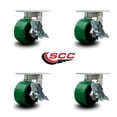 thumbnail image 2 of 6 Inch Heavy Duty Green Poly on Cast Iron Swivel Caster Set with Brakes Set 4, 2 of 2