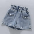 thumbnail image 4 of Kukoosong Girls Shorts Big Girls Summer Thin Pearl Pocket Elastic Waist Shining Jean Perforated Jean Shorts Blue 12-13 Years, 4 of 6