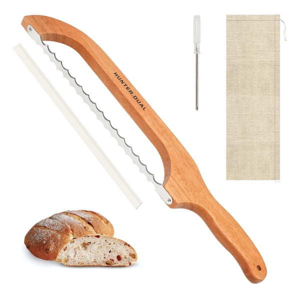NULAS Bread Knife for Homemade Bread, 16" Sourdough Bread Slicer, Bow Saw Cutter with Double-sided Blades for Easy Cutting, Orange