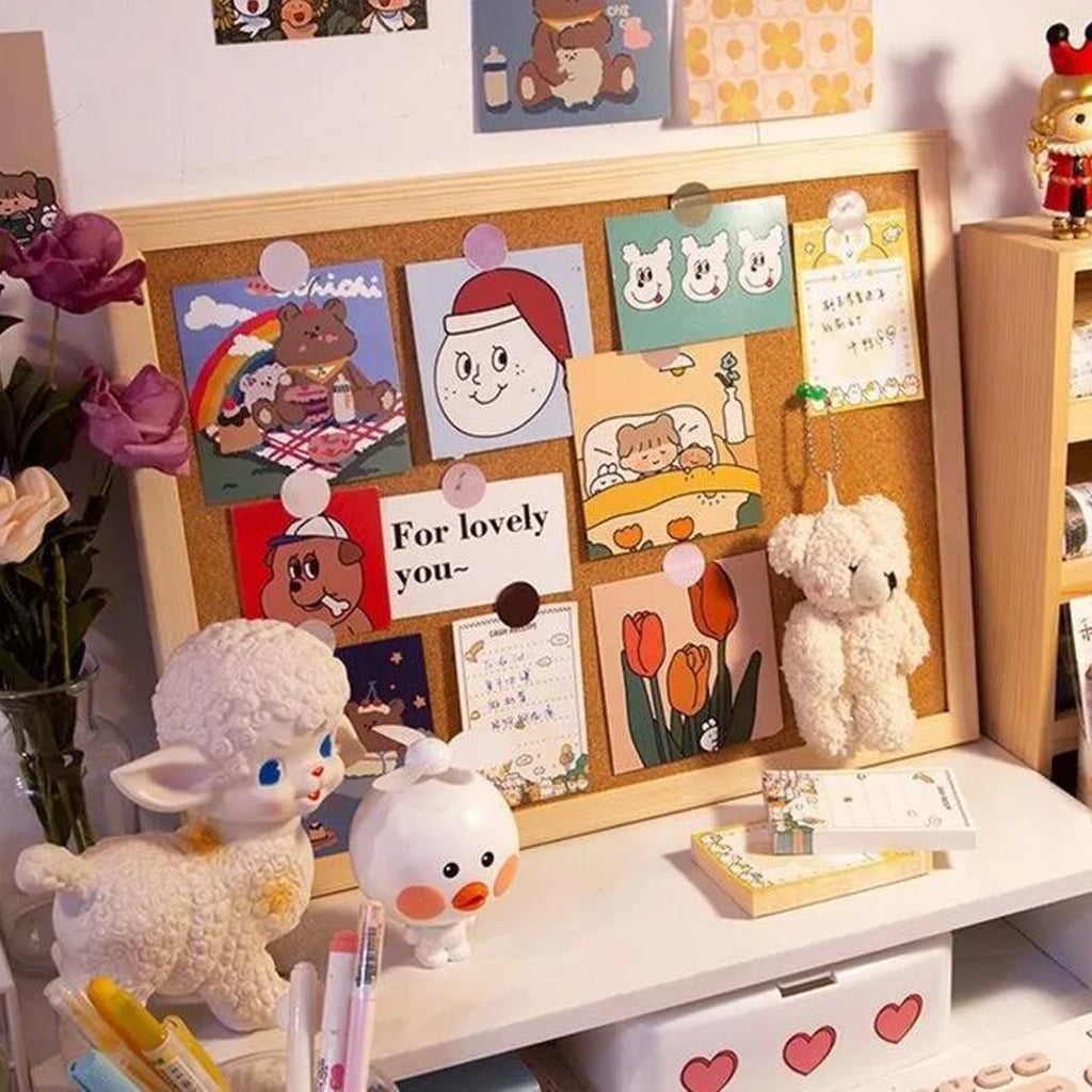 JZROCKER Wood Frame Cork Board Cork Notice Board Decorative Pin Board Cork Bulletin Board Memo Board for Kitchen Classroom Office