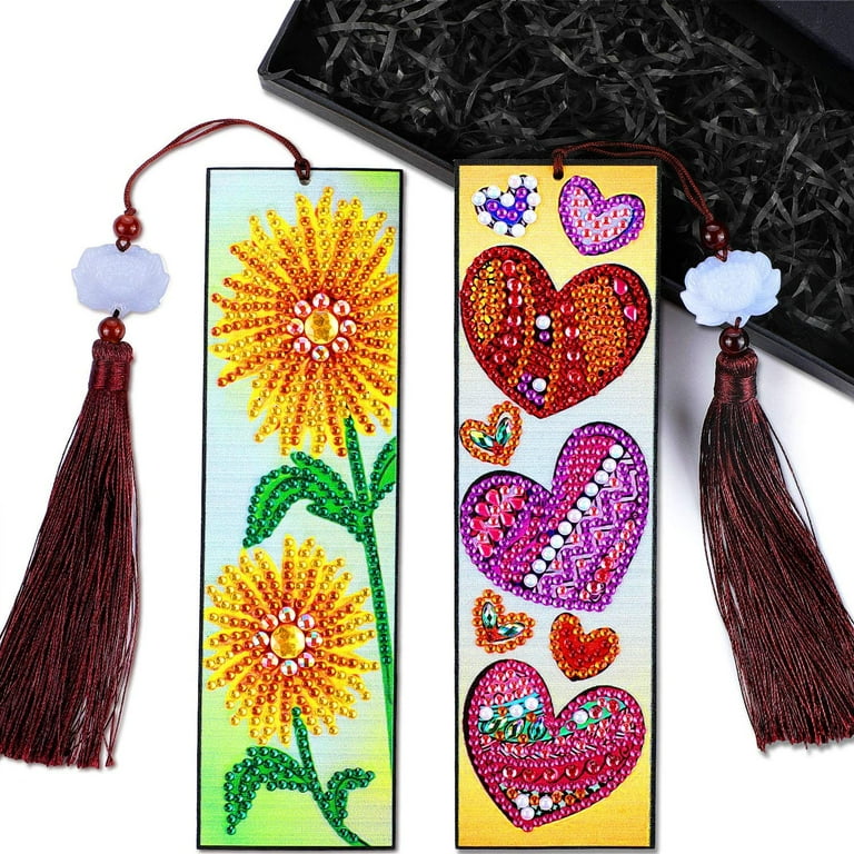 5D Diamond Painting Bookmarks Floral Rhinestone Bookmarks PU Leather Art Bookmarks DIY Diamond Painting Bookmarks Mandala Style Bookmarks with Tassels