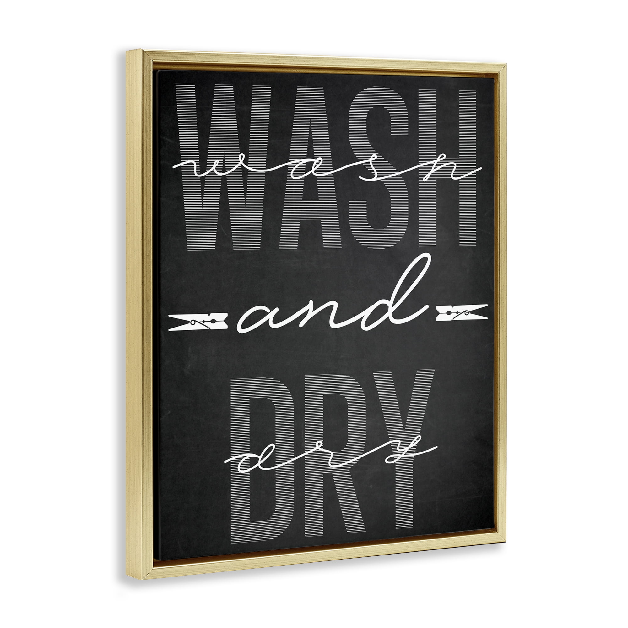 Wash And Dry Black Minimal Gold Framed Floater Canvas Wall Art, design by Marcus Prime