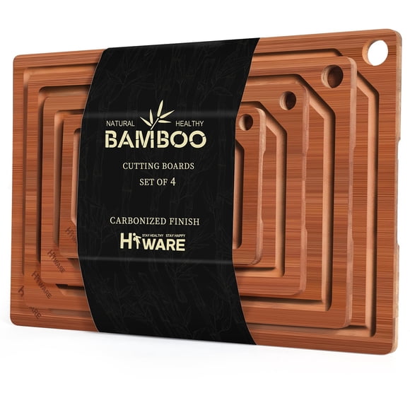 Juego de tablas de cortar Hiware Bamboo con ranura para jugo, 4 piezas