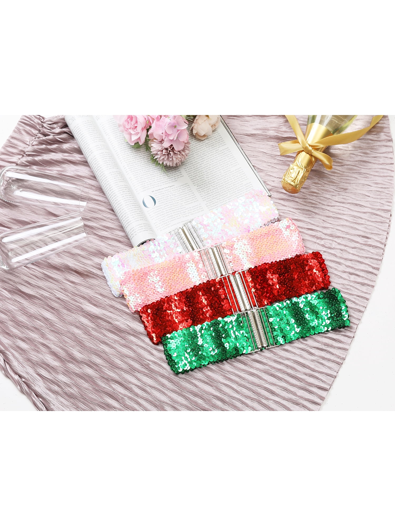 6145 Womens Glitter Wide Waist Belts Interlock Buckles Sequins Decor Women main image 2