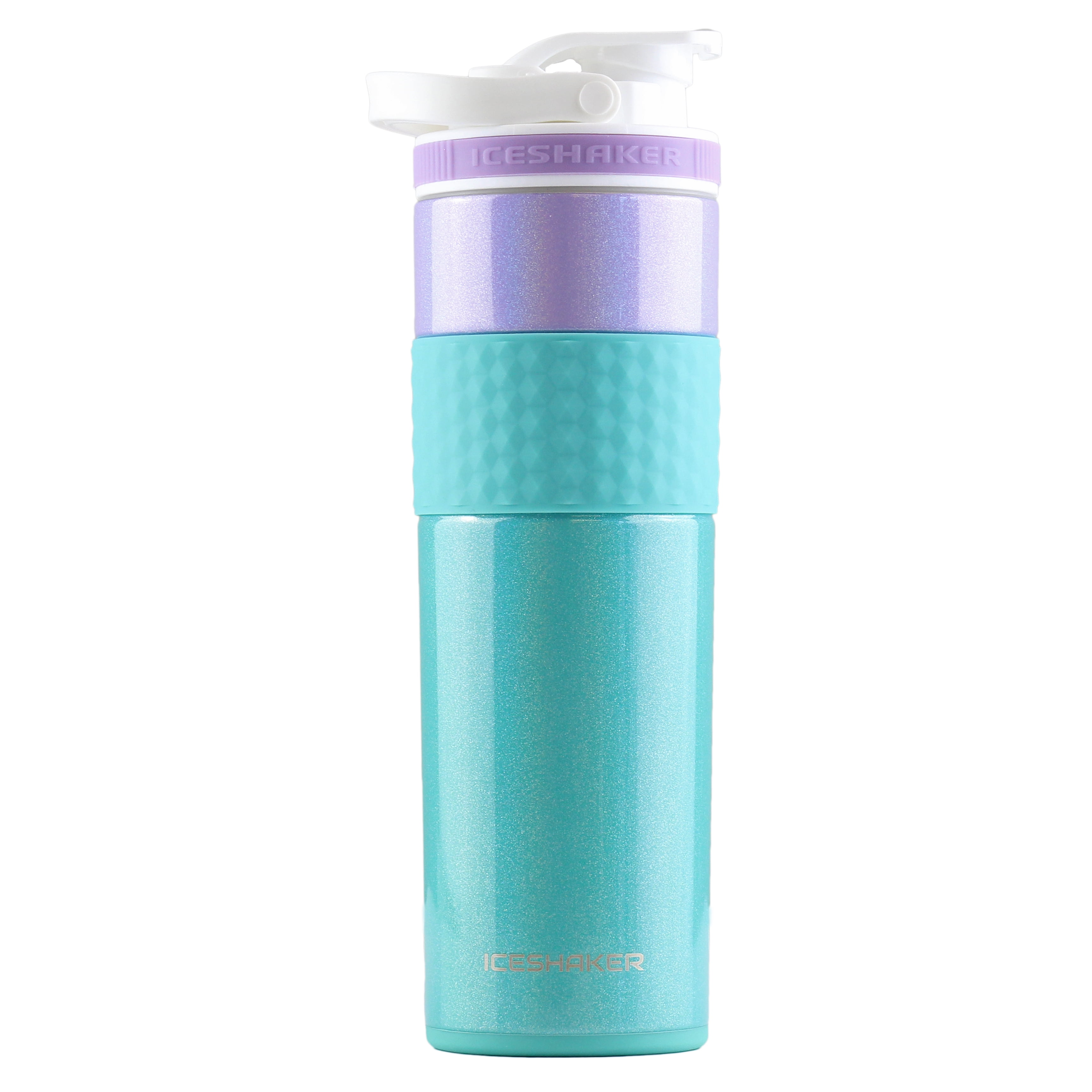 Ice Shaker Double Walled Vacuum Insulated, Skinny Protein Shaker Bottle, Purple & Teal, 20 oz.