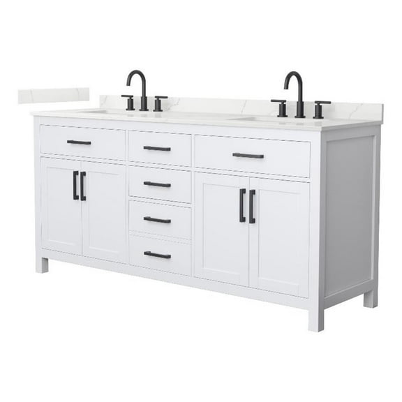 Beckett 72" White Double Vanity & Giotto Quartz Top (3-Hole) & Black Trim