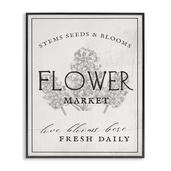 Stupell Industries Farmhouse Blooms Flower Market Advertisement Vintage Country Floral Black Framed Giclee Art, 11 x 14, by Lil' Rue