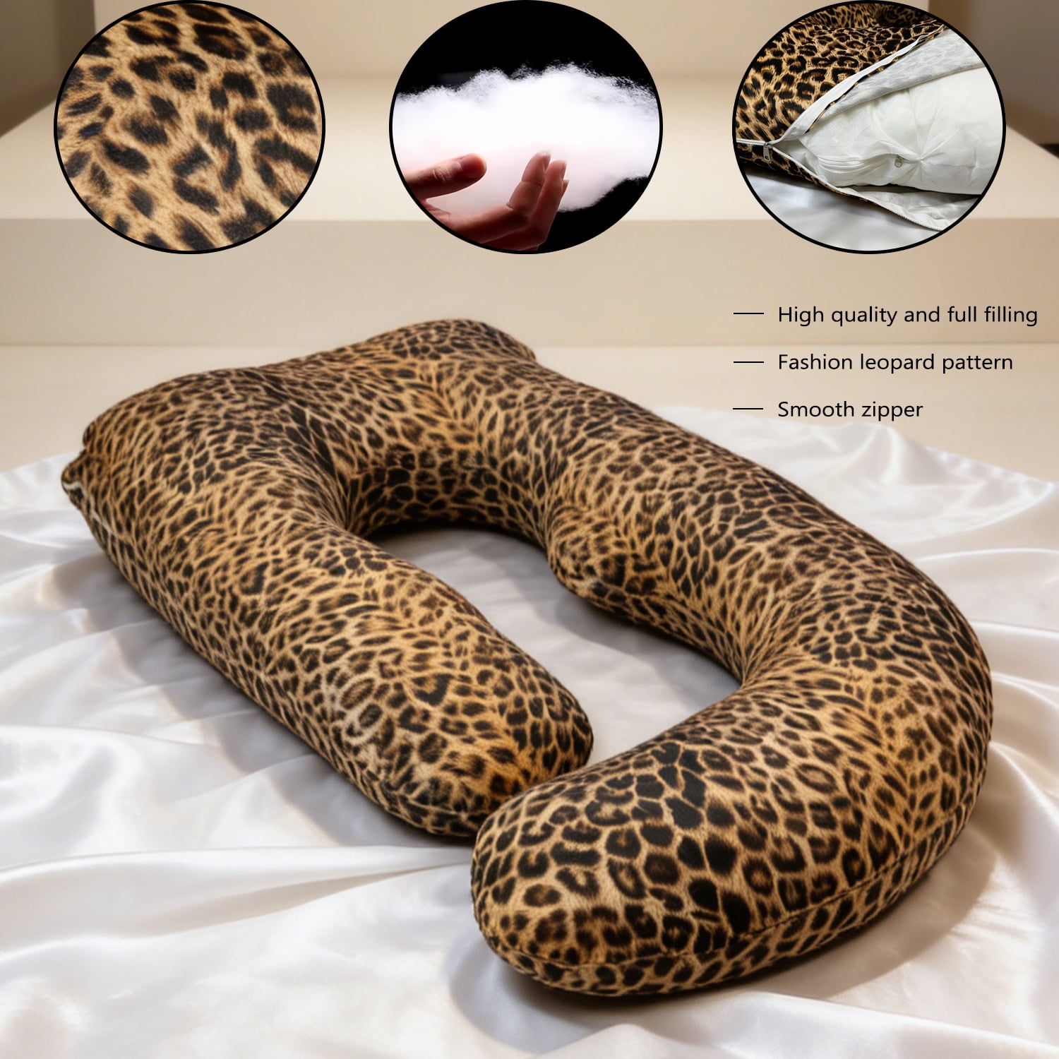 AFGFUF J-Shaped Pregnancy Pillow, 65" x 16" x 8" Full Body Maternity Support Pillow, Leopard Print with Heart Pattern