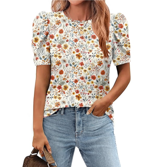 Blusa Zeagoo para mujer, manga abullonada, floral, bohemio, casual