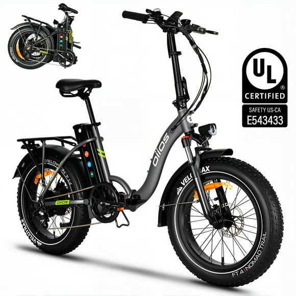 OIIOS Electo Vélo Électrique Pliant pour Adultes - 48V15.6Ah 750W Certifié UL - Pneus Larges - Cadre Bas - Écran Numérique - Gris Classique