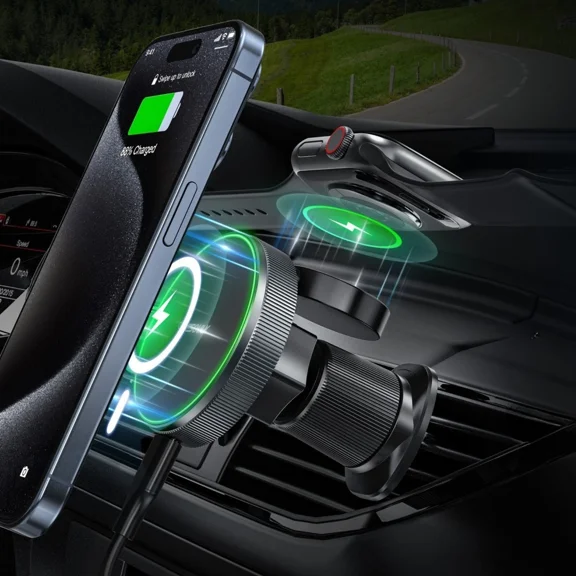 Esoulk 2-in-1 Magnetic Wireless Car Charger – Fast Charging for iPhone & Apple Watch | Air Vent Mount Design