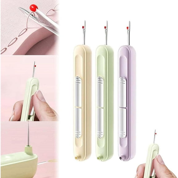 2-in-1 Needle Threader and Seam Ripper, 2025 Upgrade Plug-in Needle Threader Stretchable Remover Needle Threading Tool for Hand Sewing Knitting Craft Quilting Supplies Needle Threaders (Purple 2pcs)