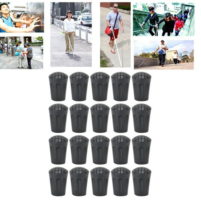 Domqga Anti‑Slip Walking Cane Tip,20pcs Replacement Reinforced Cane Tips Outdoor Anti‑Slip Walking Cane Tip with Metal Gasket,Replacement Reinforced Cane Tips