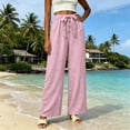 thumbnail image 4 of Admvng Women's Cotton Pants with Pockets High Waist Bow Tie Wide Leg Casual Trousers, 4 of 6
