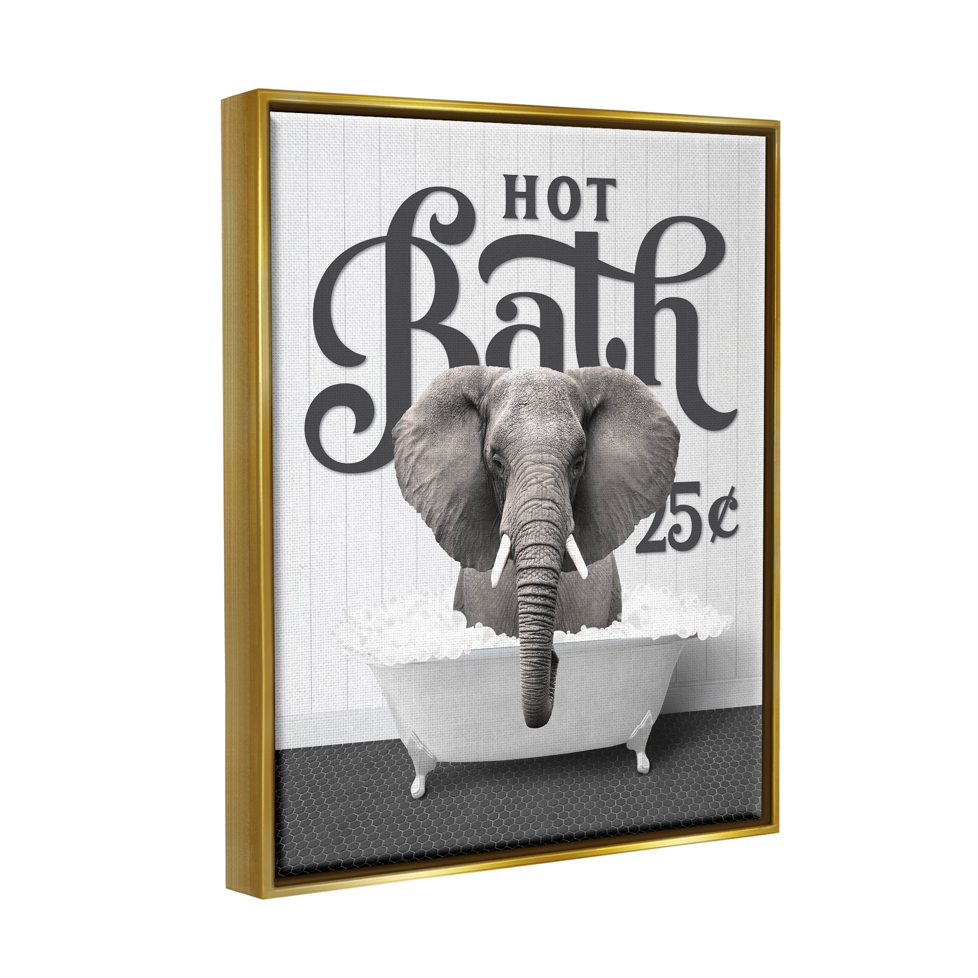 Stupell Industries Hot Bath Elephant Animals & Insects Painting Gold Floater Framed Art Print Wall Art, 25 x 31