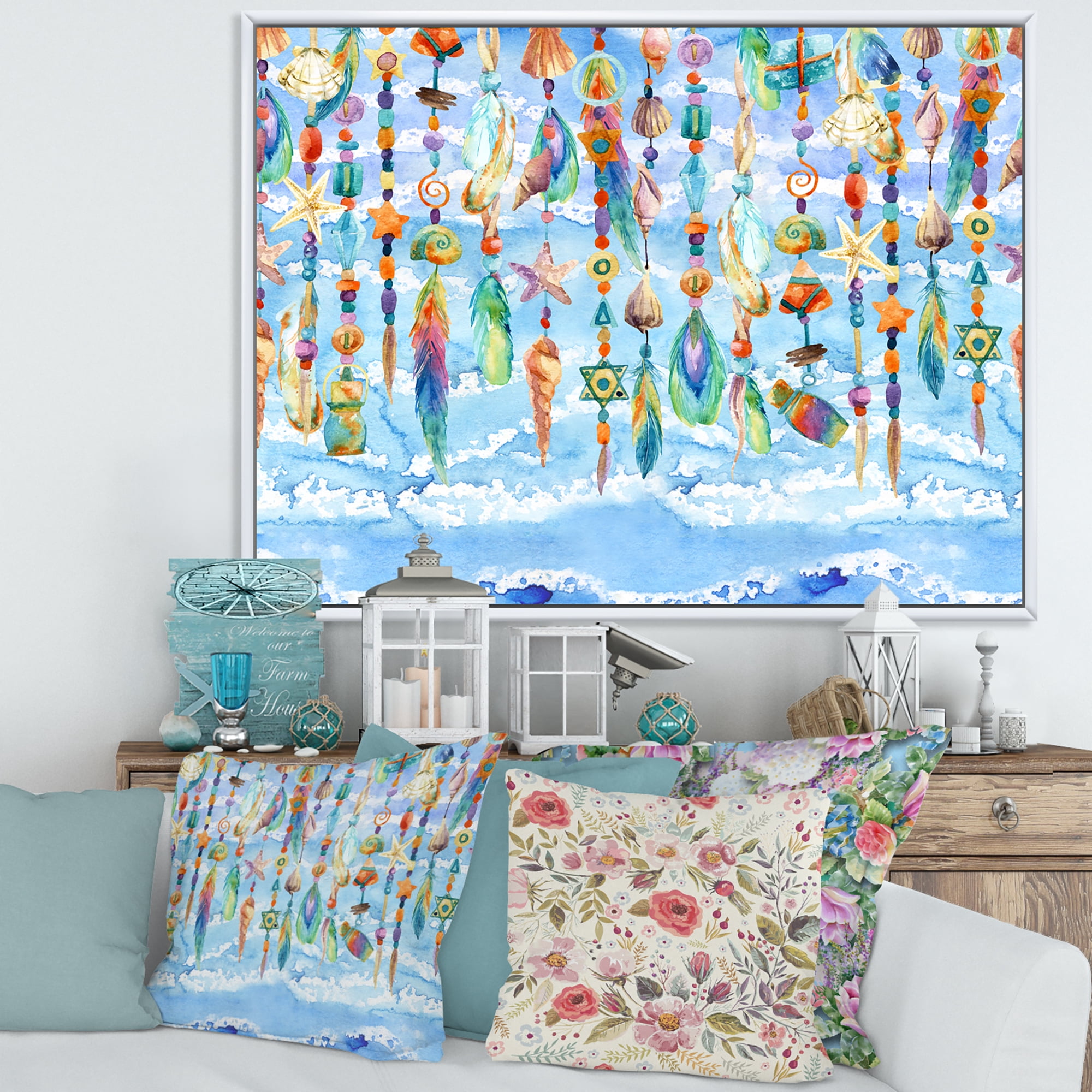 Designart 'Jewelry of Beads and Sea Shell' Traditional Framed Canvas Wall Art Print