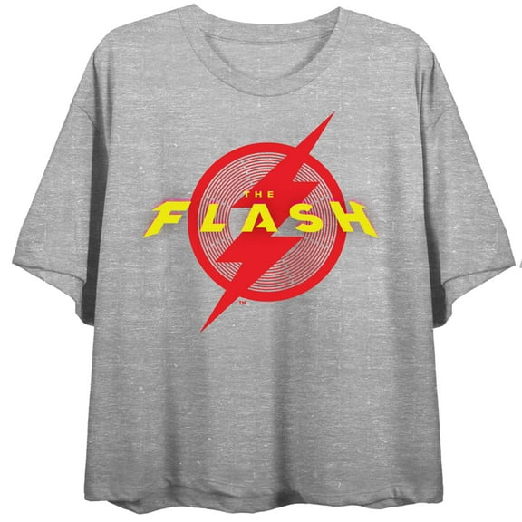 The Flash Movie Logo Women's Heather Gray Crop Tee-XL