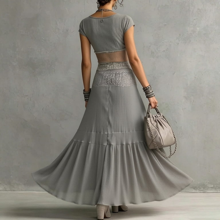 ribbed maxi dress set Pink Ribbed Maxi Two Piece Crop Top Skirt Set IRHAZ