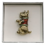 Mi Amore Christmas Holiday Sweater Terrier Dog Brooch-Pin Gold-Tone & Red