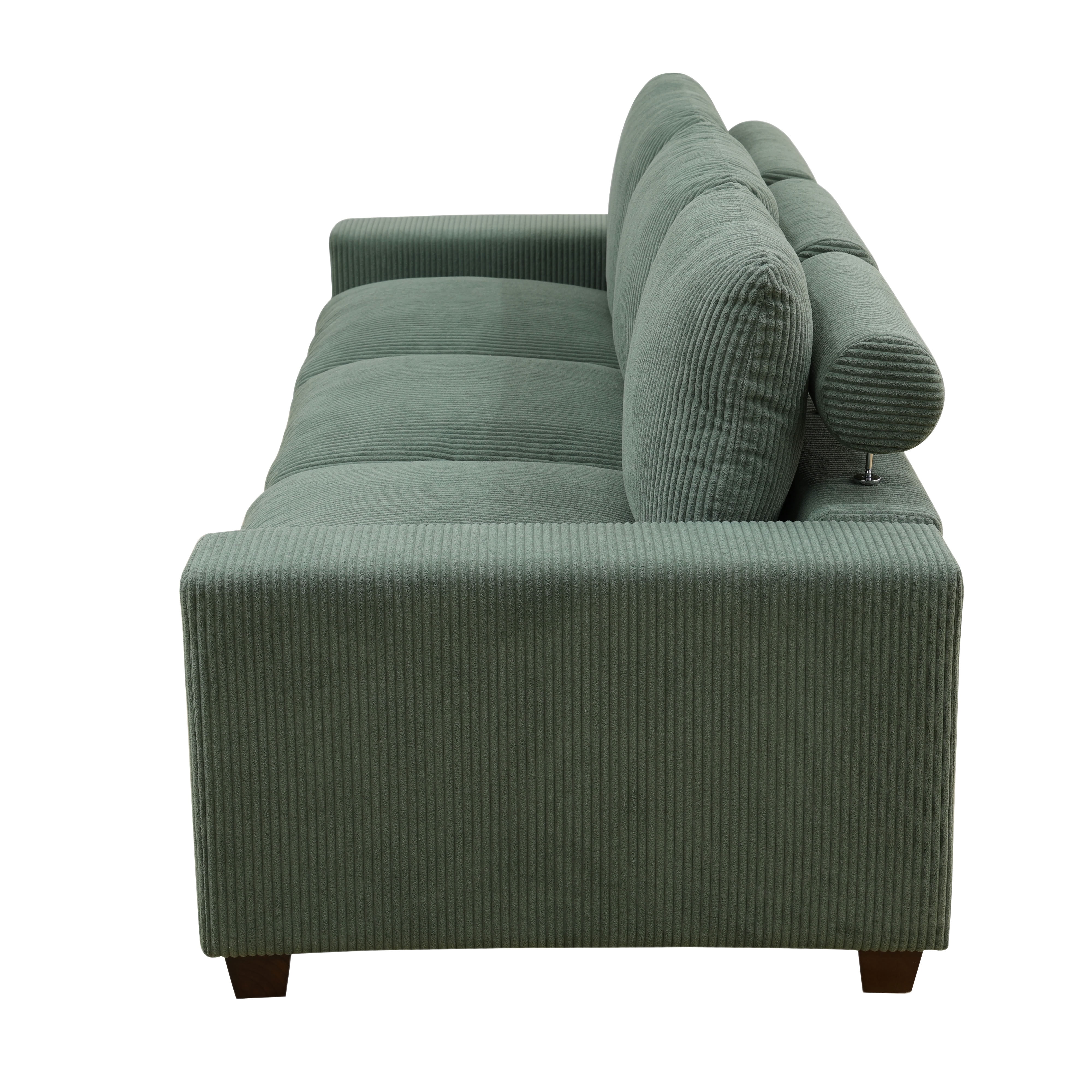 MAYEERTY Modular 3-Seater Sofa, Flocking Fabric Couch with Anti-Insect Solid Wood Frame, Green Living Room Furniture