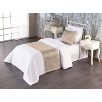 Coastal Bed Runner Set, Summer Vibe Outline Seashells Pattern on Sandy Like Background Nautical Print, Decorative Bedding Scarf & a Pillow Sham for Hotels Homes, Twin, Tan and White, by Ambesonne
