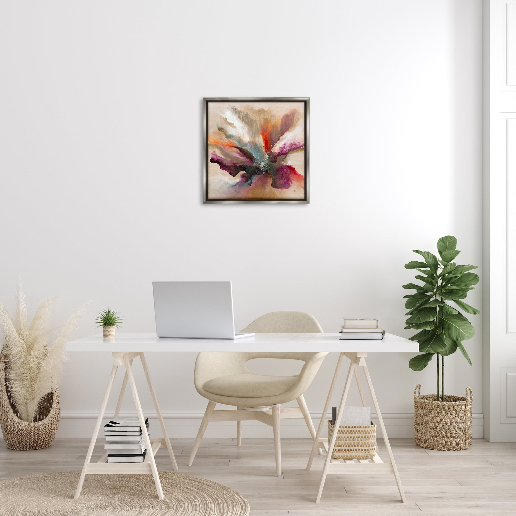 Stupell Industries Modern Botanical Leaves Botanical & Floral Painting Gray Floater Framed Canvas Art Print Wall Art, 25 x 25