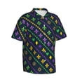 thumbnail image 3 of Xecao Mardi Gras Strings of Beads print Hawaiian shirt - a stylish short-sleeve button-down for men, perfect for casual beach and tropical outings., 3 of 9