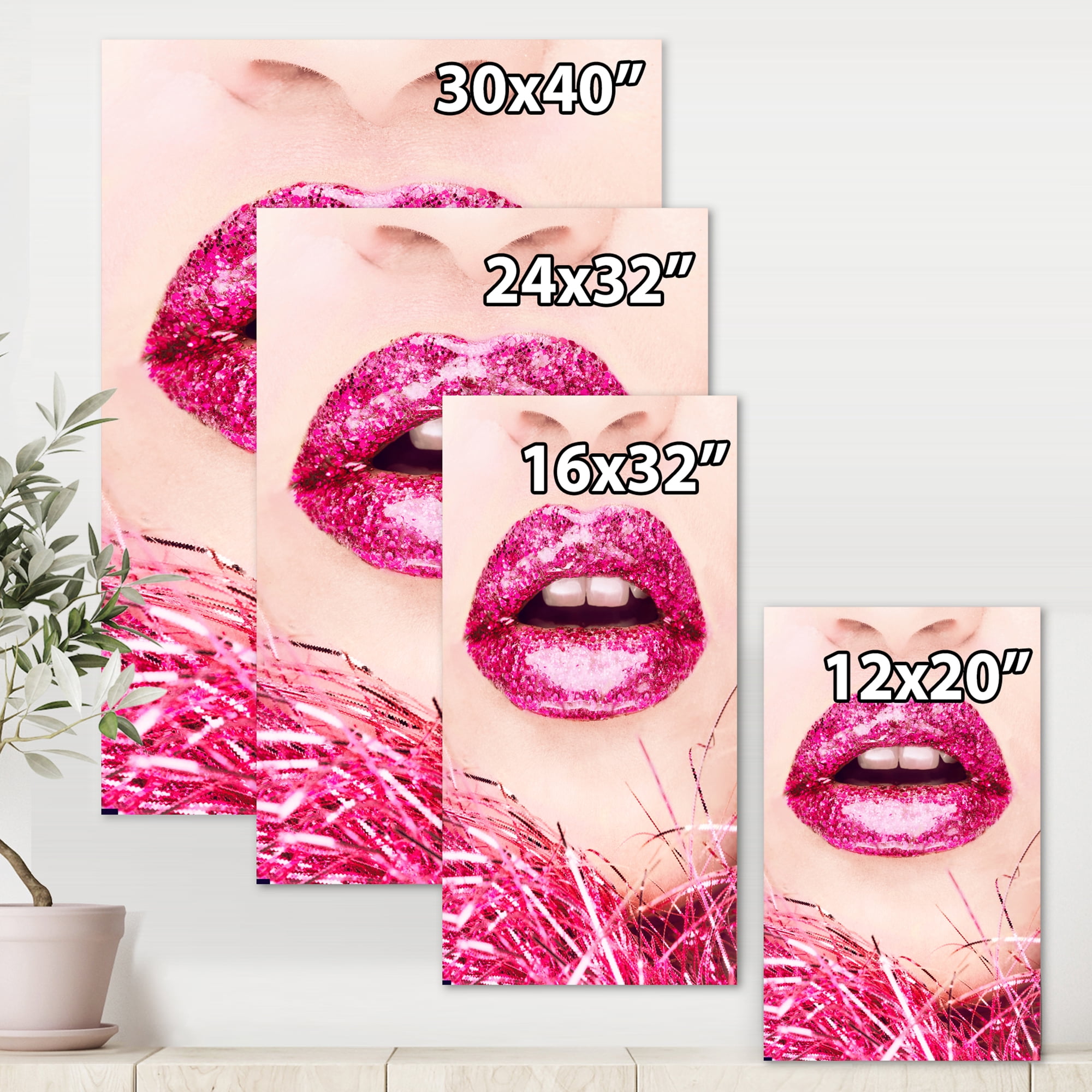 Designart ' Close-Up Of Golden Female Lips II ' Modern Canvas Wall Art Print