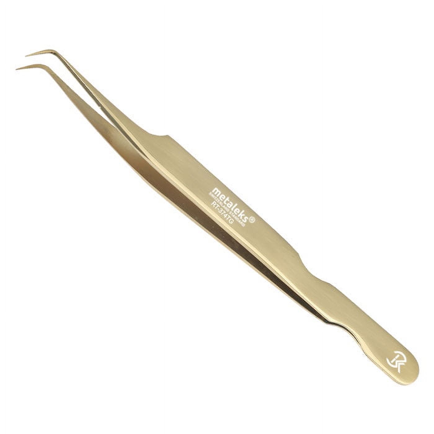 6PCS Complete Gold Titanium Coated Volume Tweezers Eyelash Extension Set With Gold Metallic Magnetic Pouch