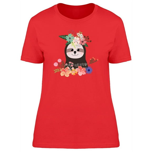 Sloth Surrounded By Flowers T-Shirt Women -Image by Shutterstock, Female Medium