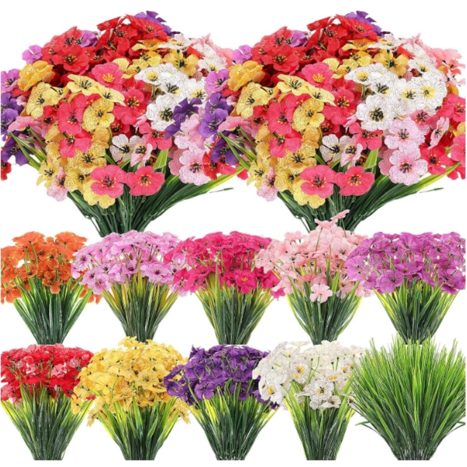 100 Bundles Violet Artificial Flowers, UV Resistant Faux Flowers Outdoor, Faux Silk Flowers, Fake Violet Flowers Bulk for Front Porch Hanging Garden Courtyard Farmhouse Home