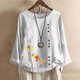 thumbnail image 4 of Gibobby Blusas Manga Larga Mujer Blusa con estampado informal con botones, camiseta suelta para mujer, blusa larga con cuello redondo y manga Floral para mujer（Blanco， L), 4 of 5