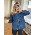 thumbnail image 2 of Womens Jean Jacket Tie Front Denim Shacket Tops Fall Fashion Long Sleeve Shirts Coat with Pockets, 2 of 5